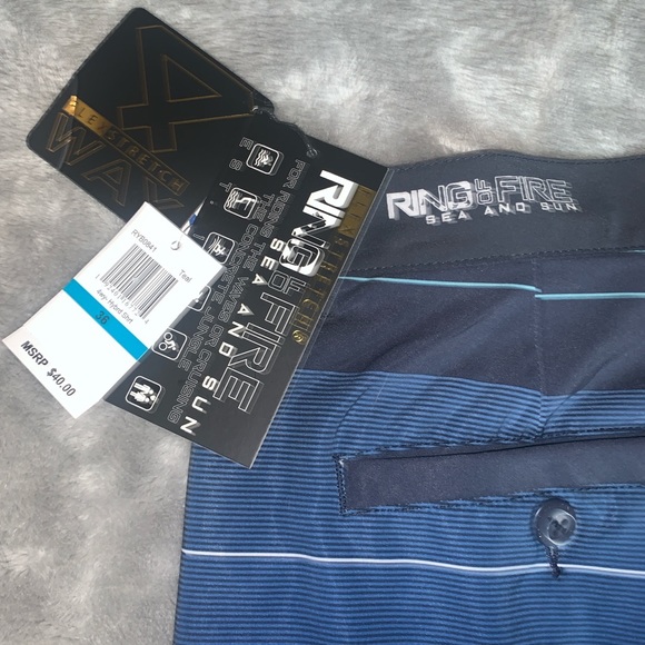 Ring of Fire Swim Trunks Board Shorts Ombré Blue Striped Men Size 36 New - Picture 4 of 5